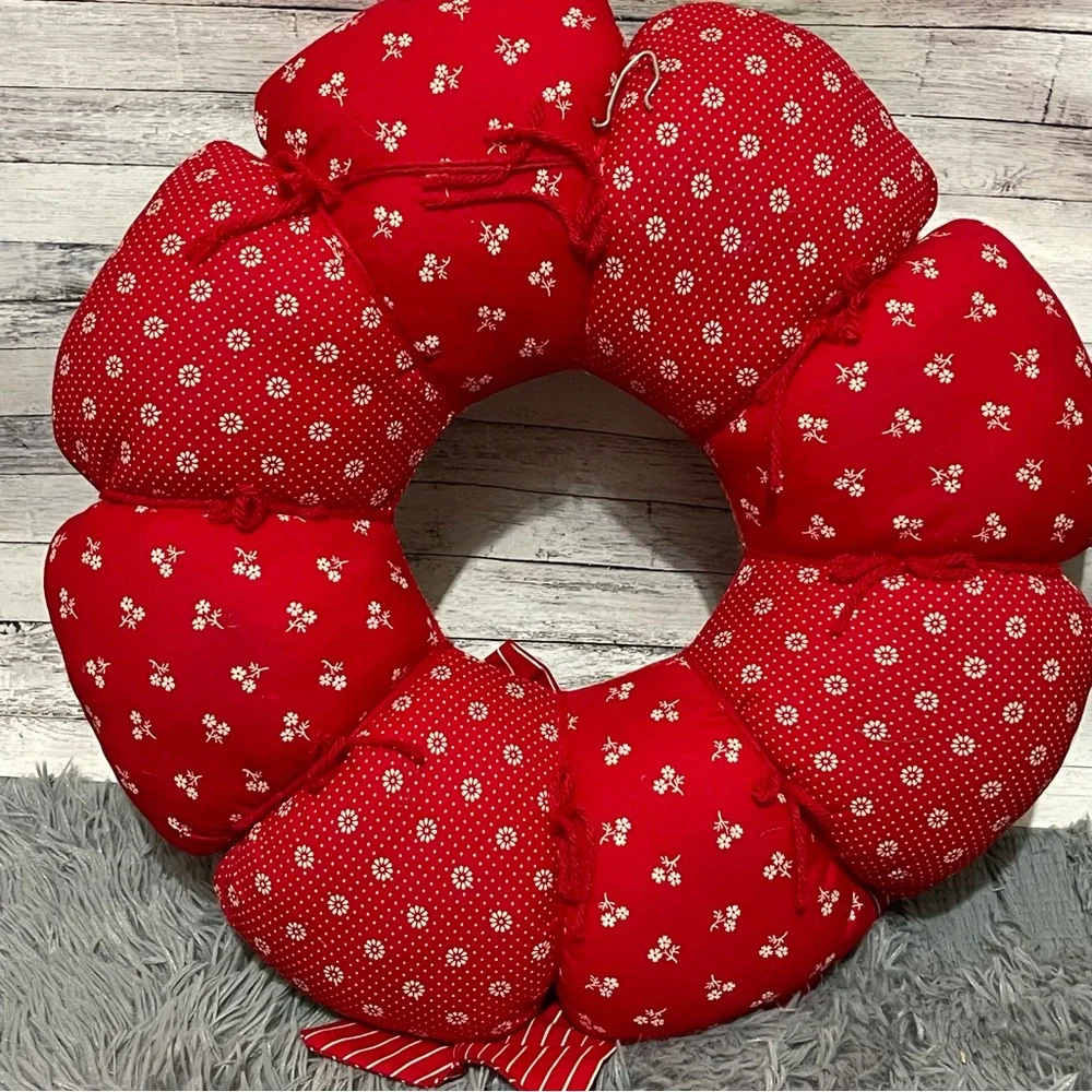 Vintage 17” Handmade Quilted Patchwork Stuffed Wreath